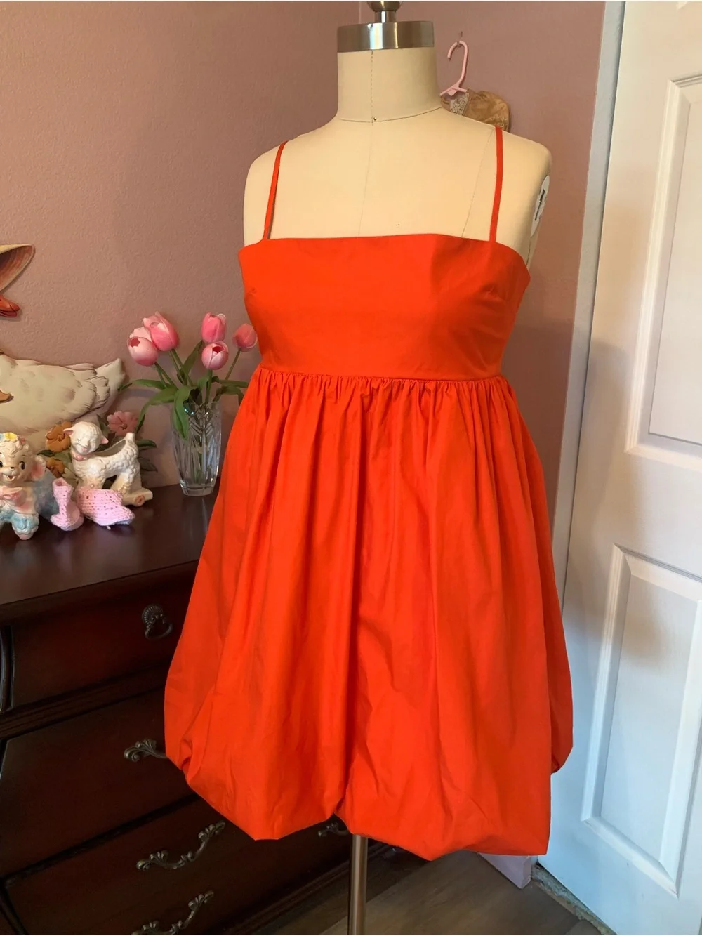 SUNDAY BEST ARITZIA Empire Waist Bubble Dress in Vibrant Orange